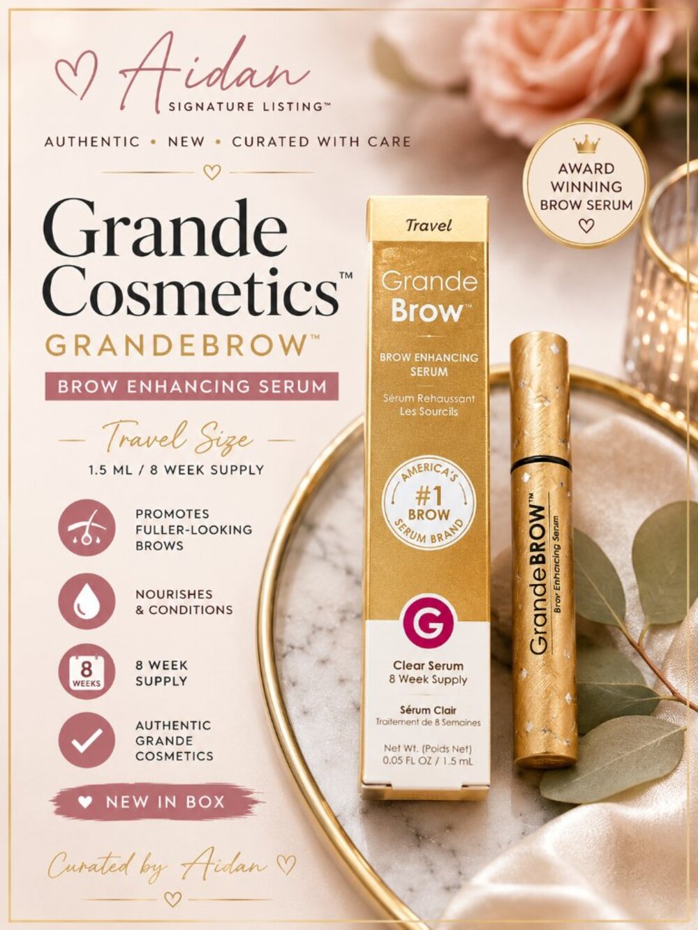 Grande Cosmetics GrandeBROW Brow Enhancing Serum Travel Size 1.5ml NIB